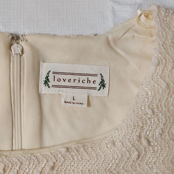 NWT Love Riche Short Sleeve Dress Textured Ivory Boucle Size L - Picture 3 of 8